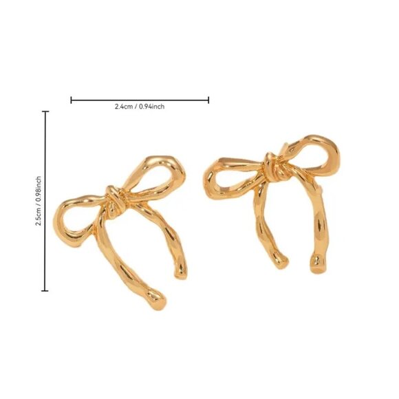 Golden-Tone Bow Stud Earrings - Picture 2 of 3